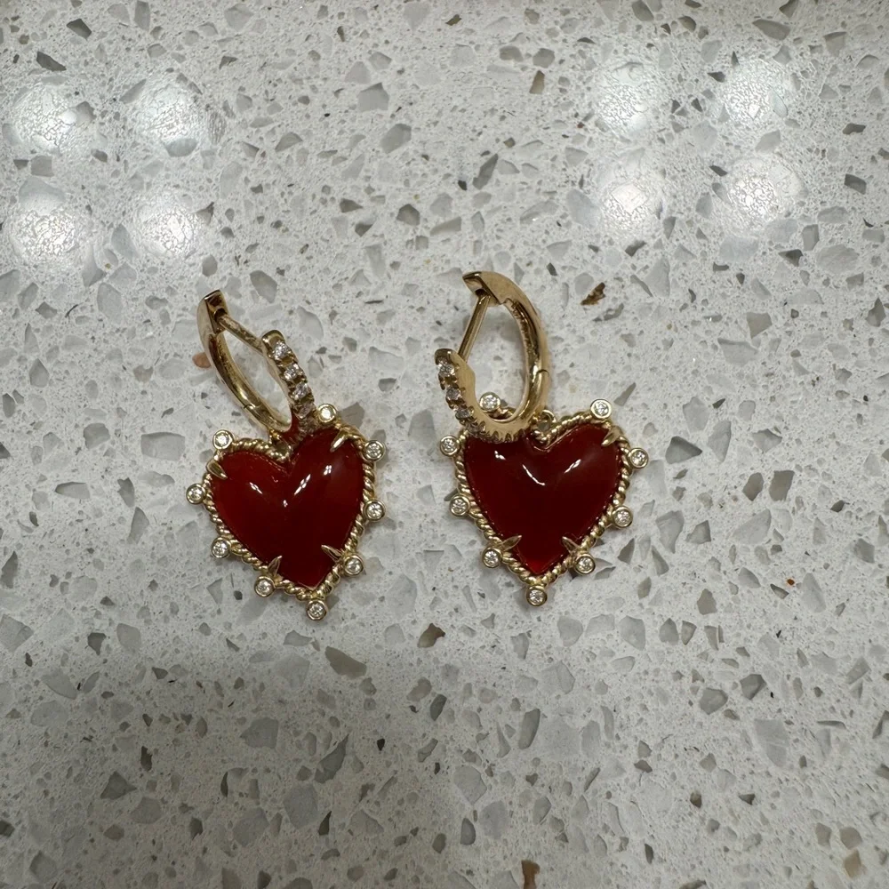 The Last Line LA Carnelian Dismond and Gold Earrings - Picture 3 of 5